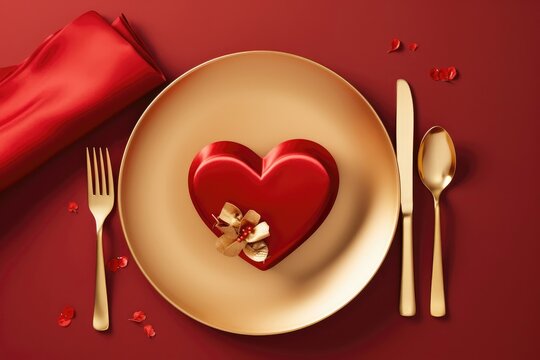 Serving for Valentine's Day. Gold cutlery and white plates