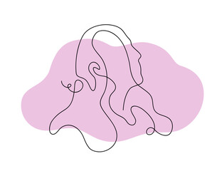 One line profile of strong mature woman in minimalistic vector style lineart