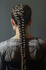 woman cornrows hair style, woman back, photo realism