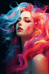 woman dyed hair style, woman face, illustration
