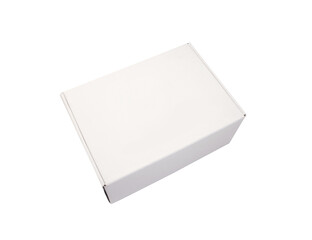 White paper box isolated on white background. Packaging mockup. Blank template. Closed rectangular packaging. Top view. Photo. 