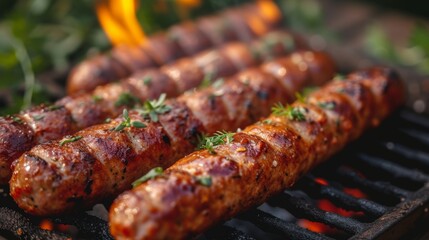 Barbecue with sausages and family in the garden