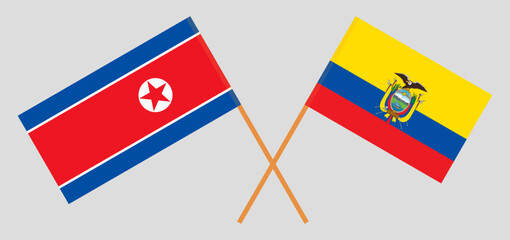 Crossed flags of North Korea and Ecuador. Official colors. Correct proportion
