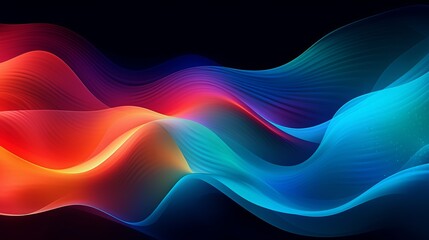 Dynamic retro wave: vibrant rainbow psychedelic color flow on black background – 1970s, 1980s,...