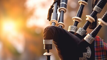 background in traditional national Scottish clothing and a celtic dress and a volleyball on the streets of the city concept: traditional clothing of the Scottish highlanders