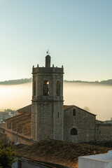Church tower and village building at Lliber, Costa Blanca, Marina Alta, Alicante province, Spain - stock photo