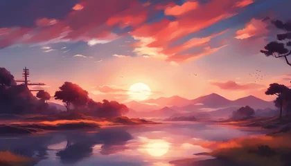 Fototapeten Anime beautiful sunrise over the mountains © iqra