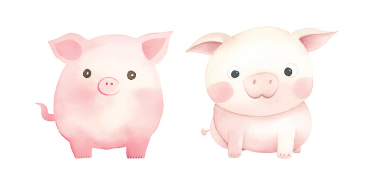 cute pig watercolor vector illustration