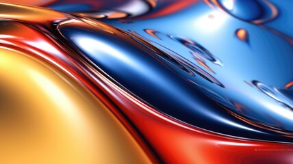 The close up of a glossy liquid surface abstract in red, yellow, and blue colors with a soft focus. 3D illustration of exuberant. generative AI - obrazy, fototapety, plakaty