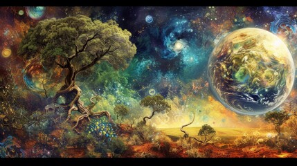 Obraz na płótnie Canvas Planetary Harmony: The Symbiotic Dance of Growth on a Flourishing World