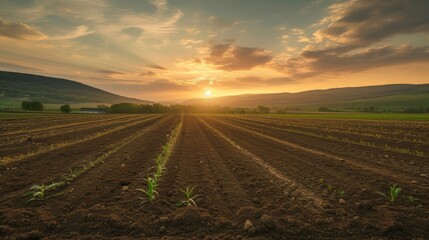 Rural Dawn: A Sunrise Blanket Over Empty Farming Land