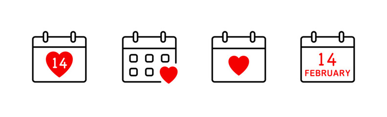 Valentines day calendar icon. Calendar date icons. Happy valentines day icon set