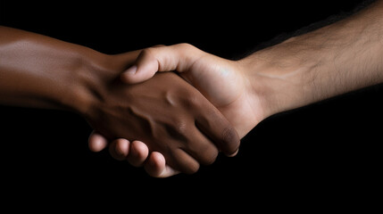 Two multiracial people shaking hands - ai generative - obrazy, fototapety, plakaty