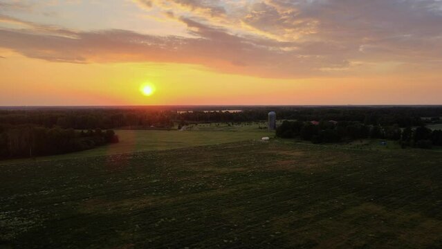 sunset in the field with beatiful sky