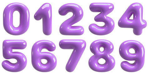 set of 3d rendering purple number