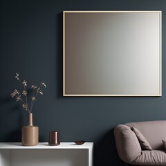 Poster mockup with horisontal frame in home interior background