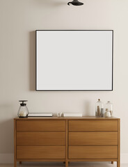 Poster mockup with horisontal frame in home interior background