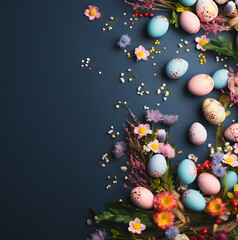 Easter festival day and easter eggs background copy space