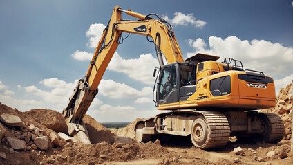 Obraz premium Excavator digs large stone blocks. generative AI