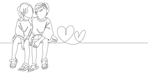 line art drawing style of cute Young couple in love