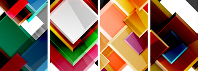 Color glass glossy square composition poster set for wallpaper, business card, cover, poster, banner, brochure, header, website