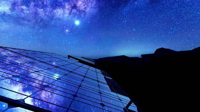  Night sky reflecting on a solar panel.
