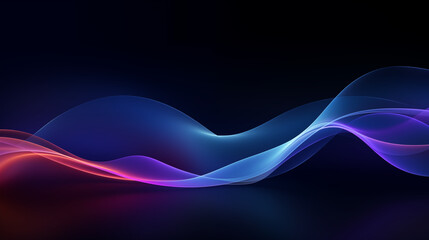  Abstract illustration in the form of waves with a combination of blue, purple and red shades on a dark background for wallpaper, advertising or gift wrapping and web design. Generative AI