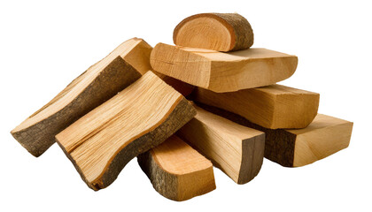 Pile of chopped firewood, isolated on transparent background. fire wooden stock.