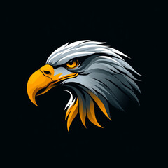 Dynamic AI logo: A majestic gold and silver eagle, exuding strength with sharp eyes, soaring on a sleek black background. Symbolizes precision and power.