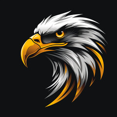 Dynamic AI logo: A majestic gold and silver eagle, exuding strength with sharp eyes, soaring on a sleek black background. Symbolizes precision and power.