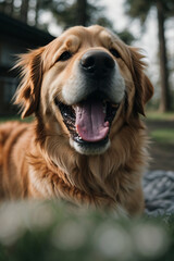 Obraz premium Cute Golden Retriever Playing Joyfully in the water - Generative AI Image