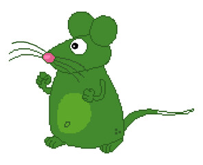 Pixel art of a green mouse with a big moustache on a white background - vector
