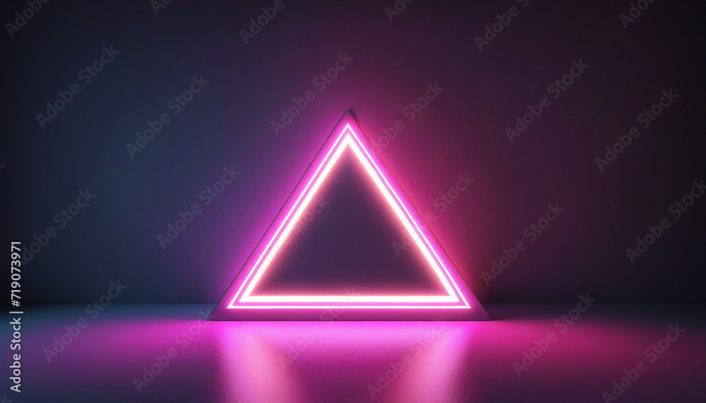 Wall mural neon glow minimalist abstract 3d render, illuminated cloud shape and colorful triangular frame on da