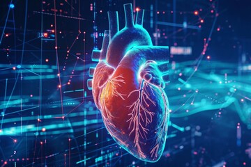 Futuristic Visualization of Human Heart with Digital Data Overlay