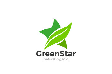 Leaf Star Green Nature Logo Eco Design Vector template. Organic Natural Style.