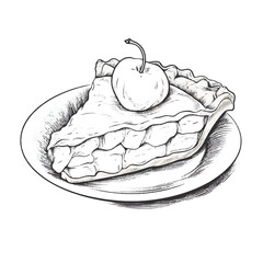 Hand drawn sketch homemade organic apple pie dessert.