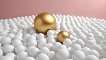 Abstract geometric background with gold ball centered in pile of white balls