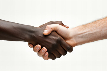 Black man shaking hands and cooperating with white man. Diversity concept