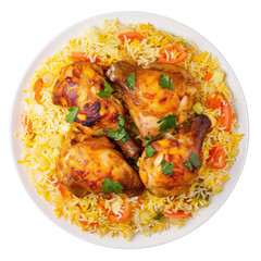 Chicken biryani, Traditional Indian food, Spicy fried rice. Transparent background