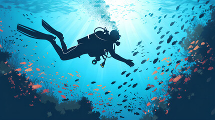 scuba diving vector - obrazy, fototapety, plakaty