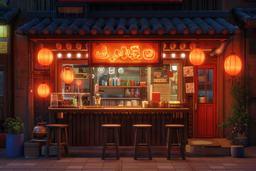 Fototapeta na wymiar Asia China: Street food stalls, sit and eat