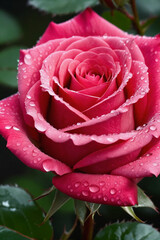 Close-up of a rose with water droplets on natural background