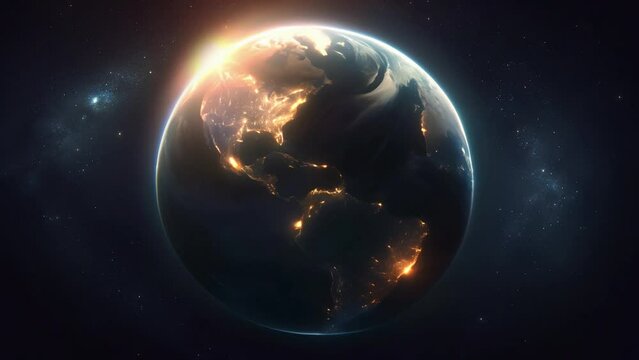 A video of The Earth Illuminated in Space, a Cosmic Display of City Lights and Continents at Nighttime