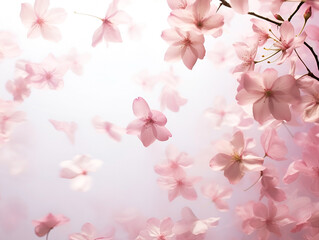 Fototapeta na wymiar scattered pink cherry blossoms on a white background