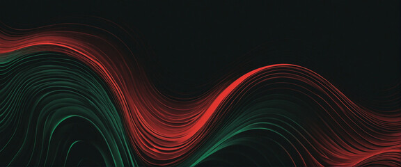Red green black grainy gradient background glowing color wave on dark backdrop, noise texture banner header design