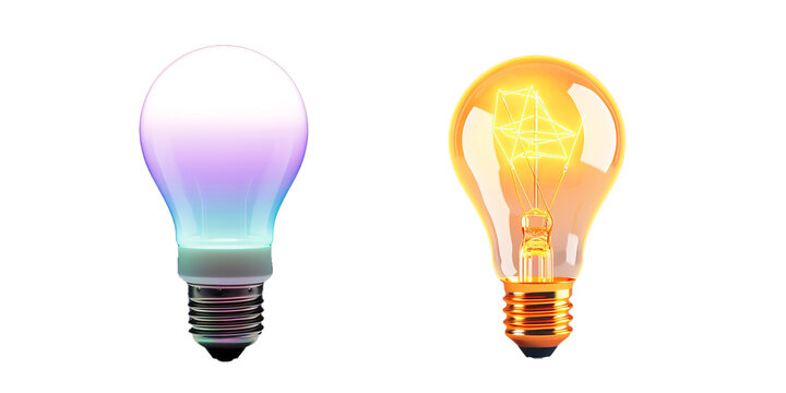 Incandescent light bulbs and fluorescent light bulbs. Creative concept, idea.