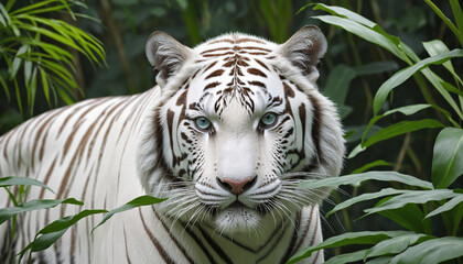 Majestic white tiger in lush jungle setting - high-resolution wallpaper