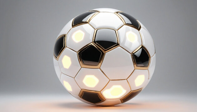 Futuristic white soccer ball with neon glow details