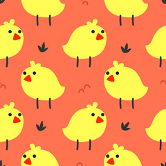 Cute chicks Seamless Pattern, Cartoon Animal Background, Vector Illustration