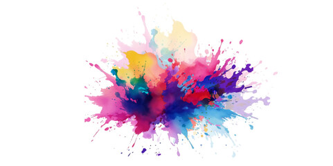 Bright colorful watercolor splash splatter stain brush strokes on white background. Modern vibrant aquarelle spot. Aquarelle explosion on white. Element. Vector watercolor illustration isolated design